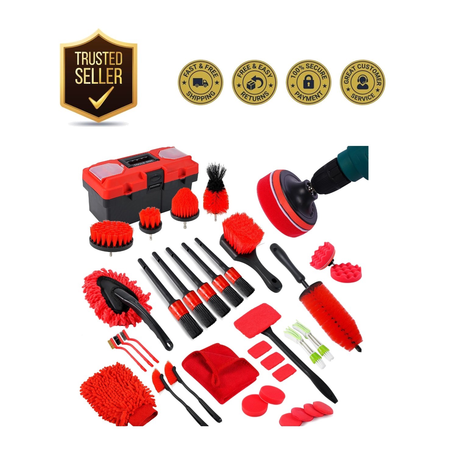 35-Piece Car Detailing Kit with Red Toolbox - Ultimate Cleaning Solution