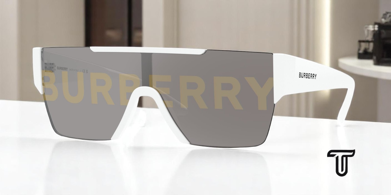 BURBERRY BE4291 3007 H White Grey Tamp Bur Silver Gold2 38 mm Men\'s Sunglasses