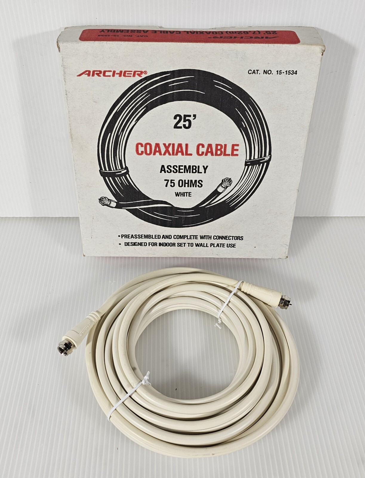 Archer 25 Ft. Indoor Coaxial Cable White NEW