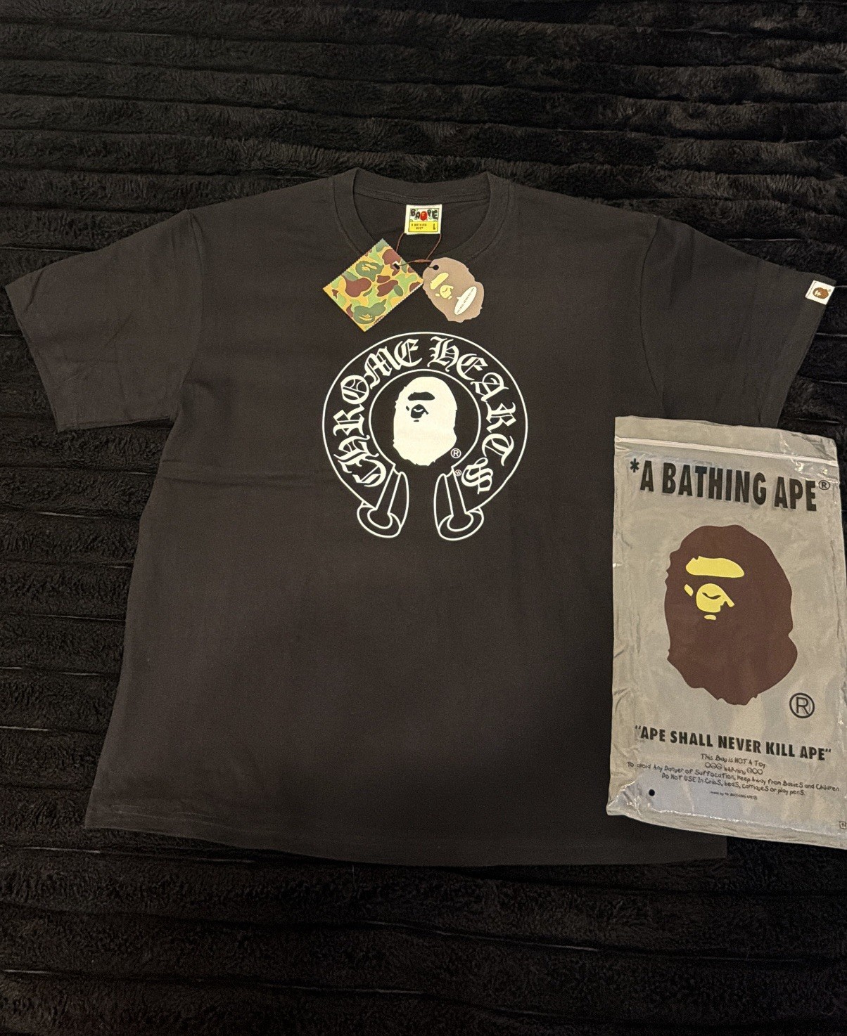A Bathing Ape BAPE x Chrome Hearts Graphic Tee Black Men\'s Size L A Bathing Ape BAPE x Chrome Hearts Graphic Tee Black Men\'s Size L