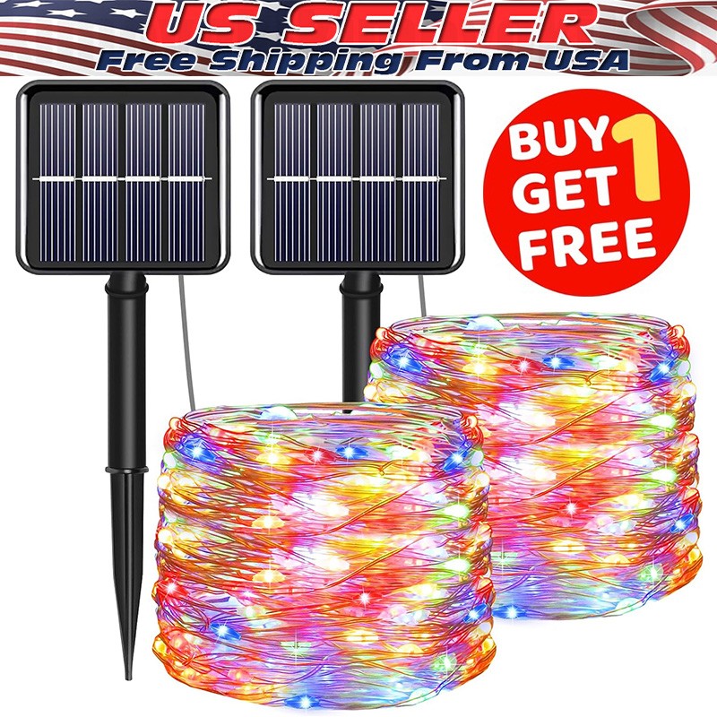2PCS 200 LED Solar Powered String Fairy Lights Outdoor Garden Wedding Party Xmas