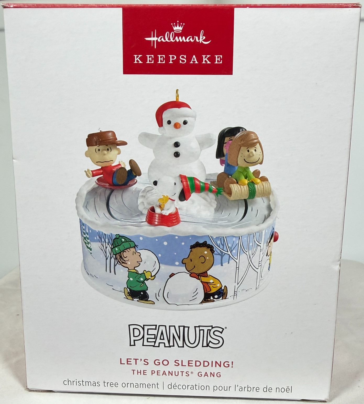 2025 Hallmark Peanuts Gang Let\'s Go Sledding Light Sound Motion Ornament w/video