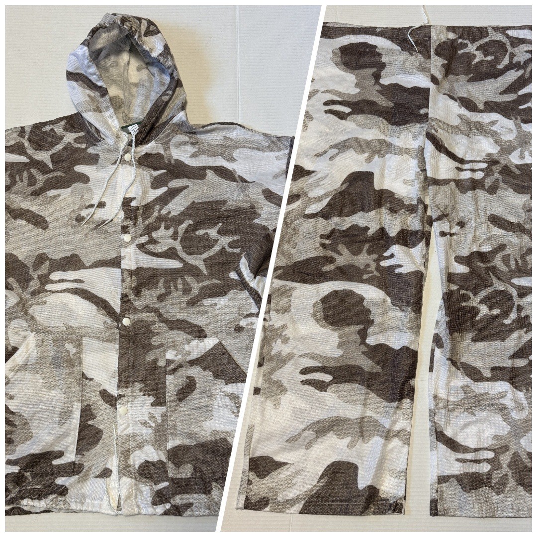 CABELAS Snow Camo - Men\'s VTG White Hunting Suit -Hooded Jacket (2XL) Pants (XL)