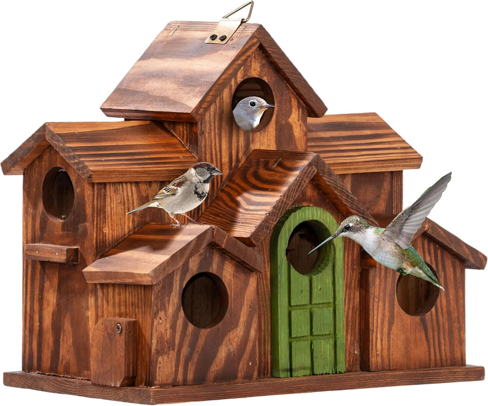 MIXUMON Bird House Outdoor, 6-Room Wooden Birdhouse for Outdoors & Outside