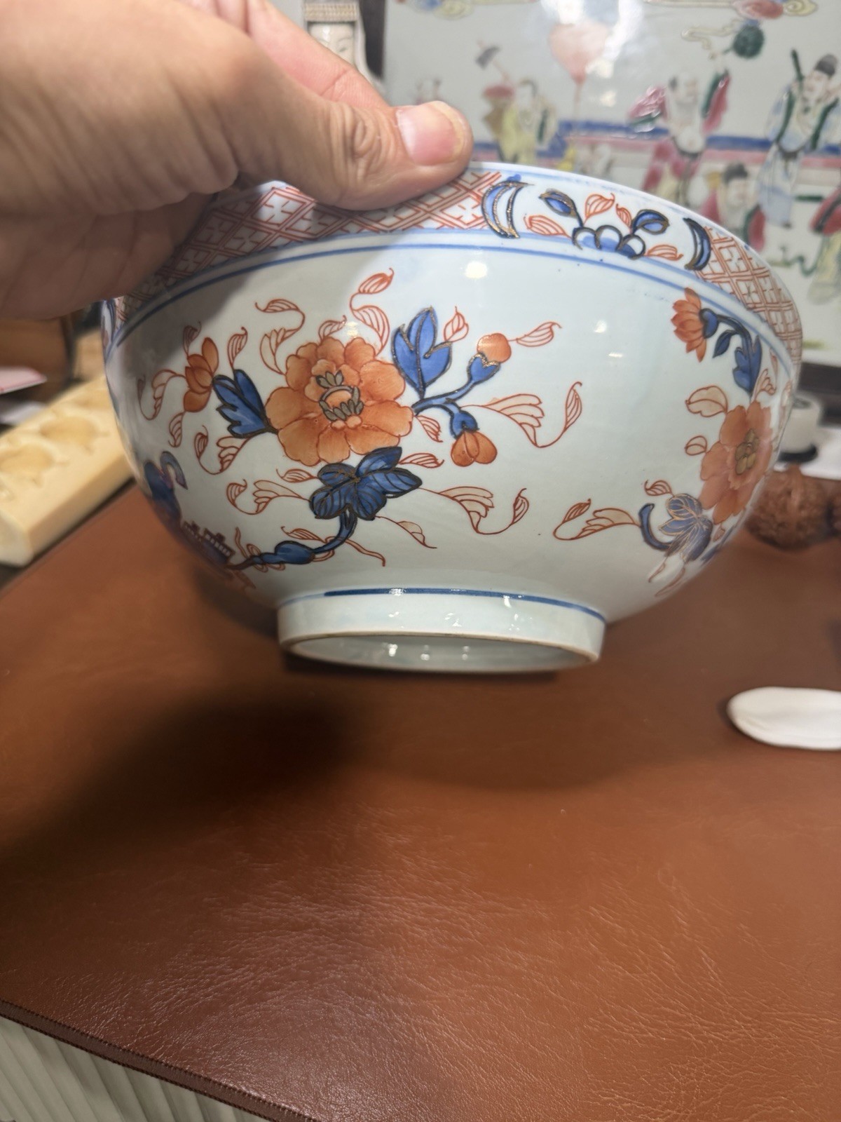 Antique Asian Porcelain Bowl Iron Red & Blue Floral Design Hand Painted Antique Asian Porcelain Bowl Iron Red & Blue Floral Design Hand Painted