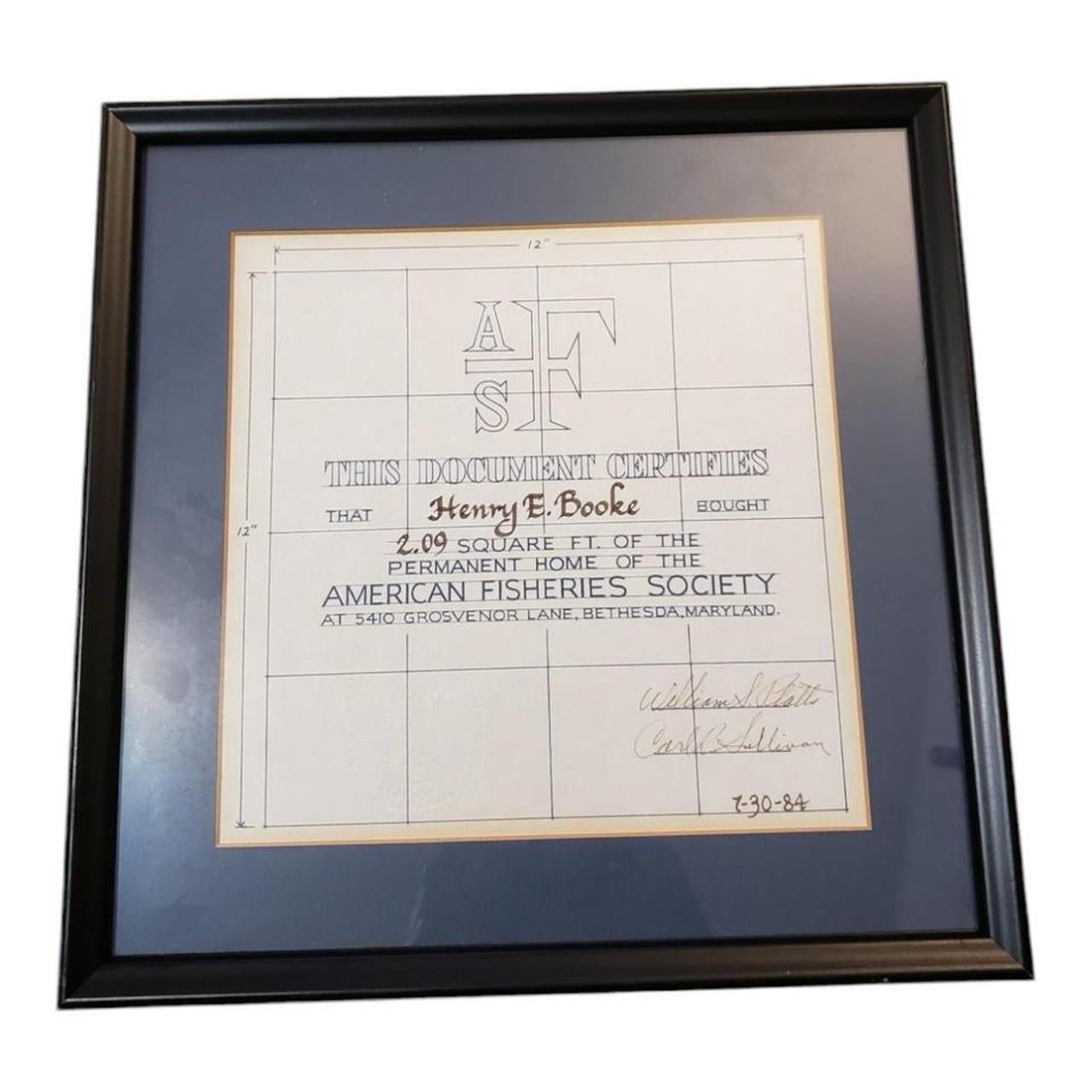 ***RARE*** 80s VINTAGE AMERICAN FISHERIES SOCIETY CUSTOM FRAMED ART COLLECTIBLE