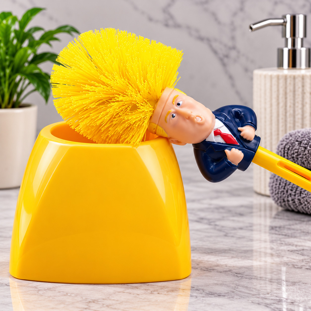 Donald Trump Toilet Brush Novelty Bathroom Cleaning Brush with Holder