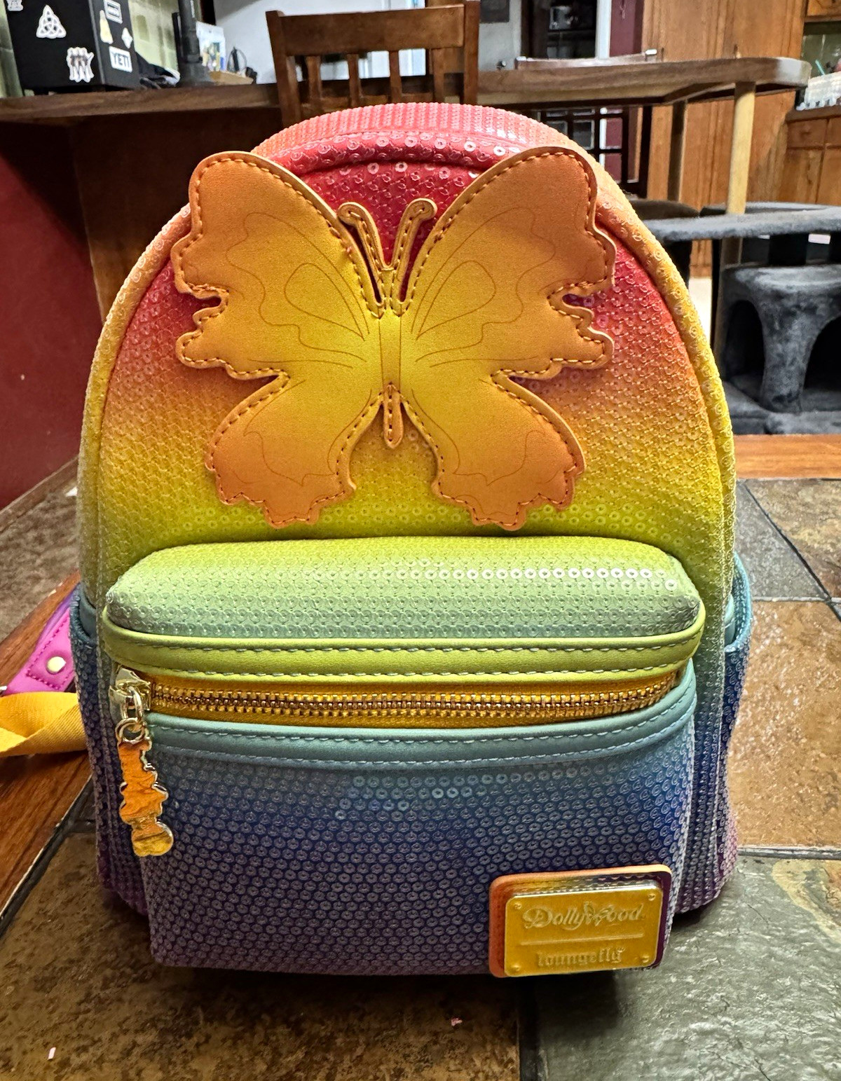 Dollywood Loungefly Multicolor Sequin Butterfly Mini Backpack RARE Dollywood Loungefly Multicolor Sequin Butterfly Mini Backpack RARE
