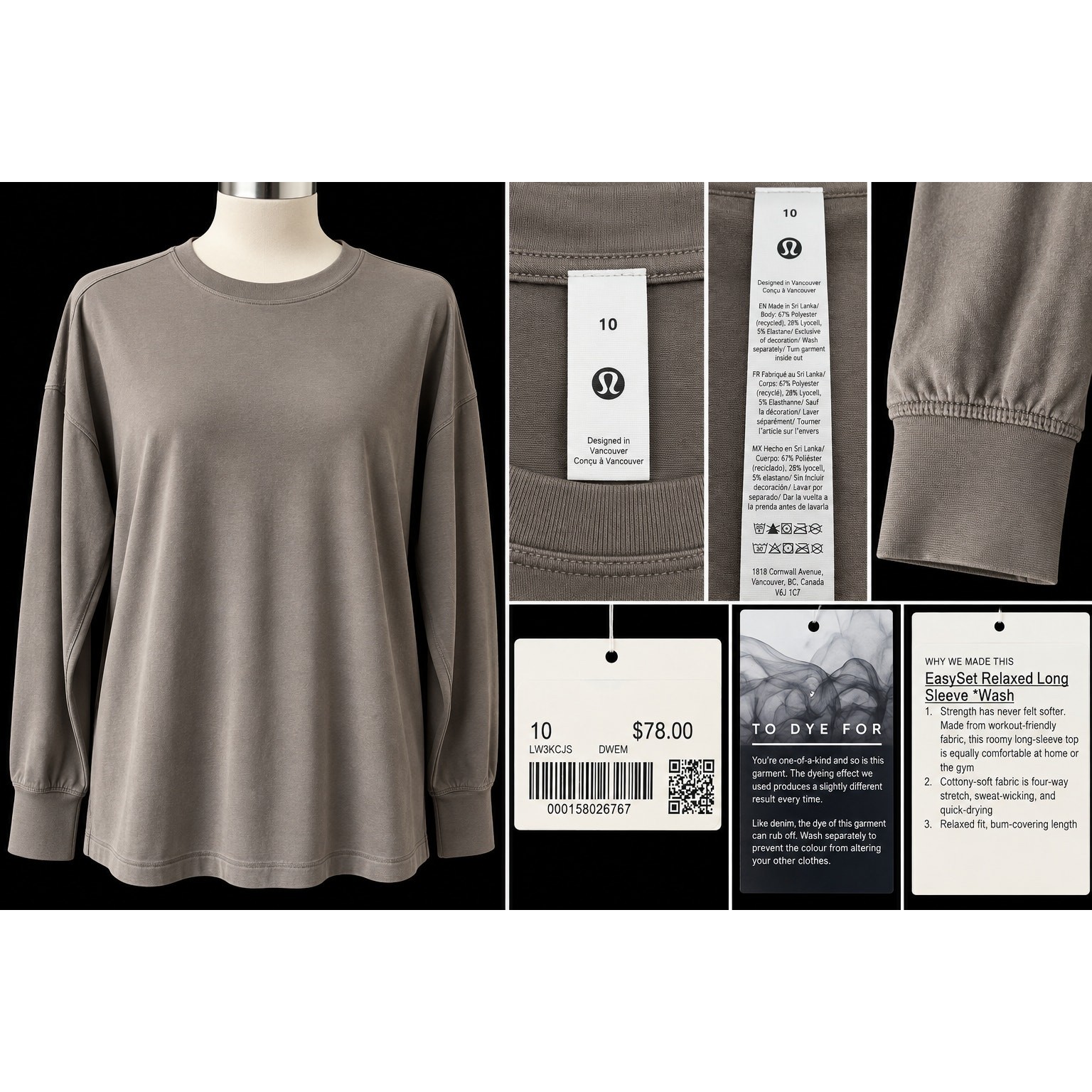 Lululemon EasySet Relaxed Long Sleeve Wash Size 10 Elmwood NWT $78