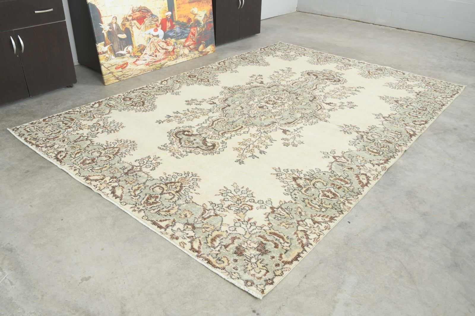 6x10 Turkish Antique Large Wool Rug Hand-Knotted Neutral Vintage Oushak Rug,1057