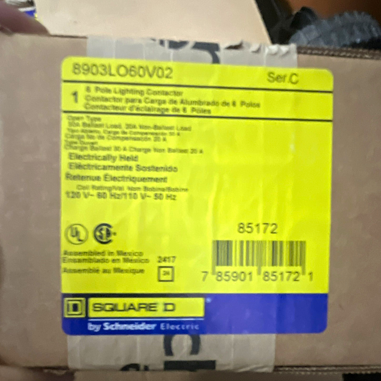 Square D 8903LO60V02 Electrically Held Lighting Contactor 6-Pole 120V 30A Square D 8903LO60V02 Electrically Held Lighting Contactor 6-Pole 120V 30A