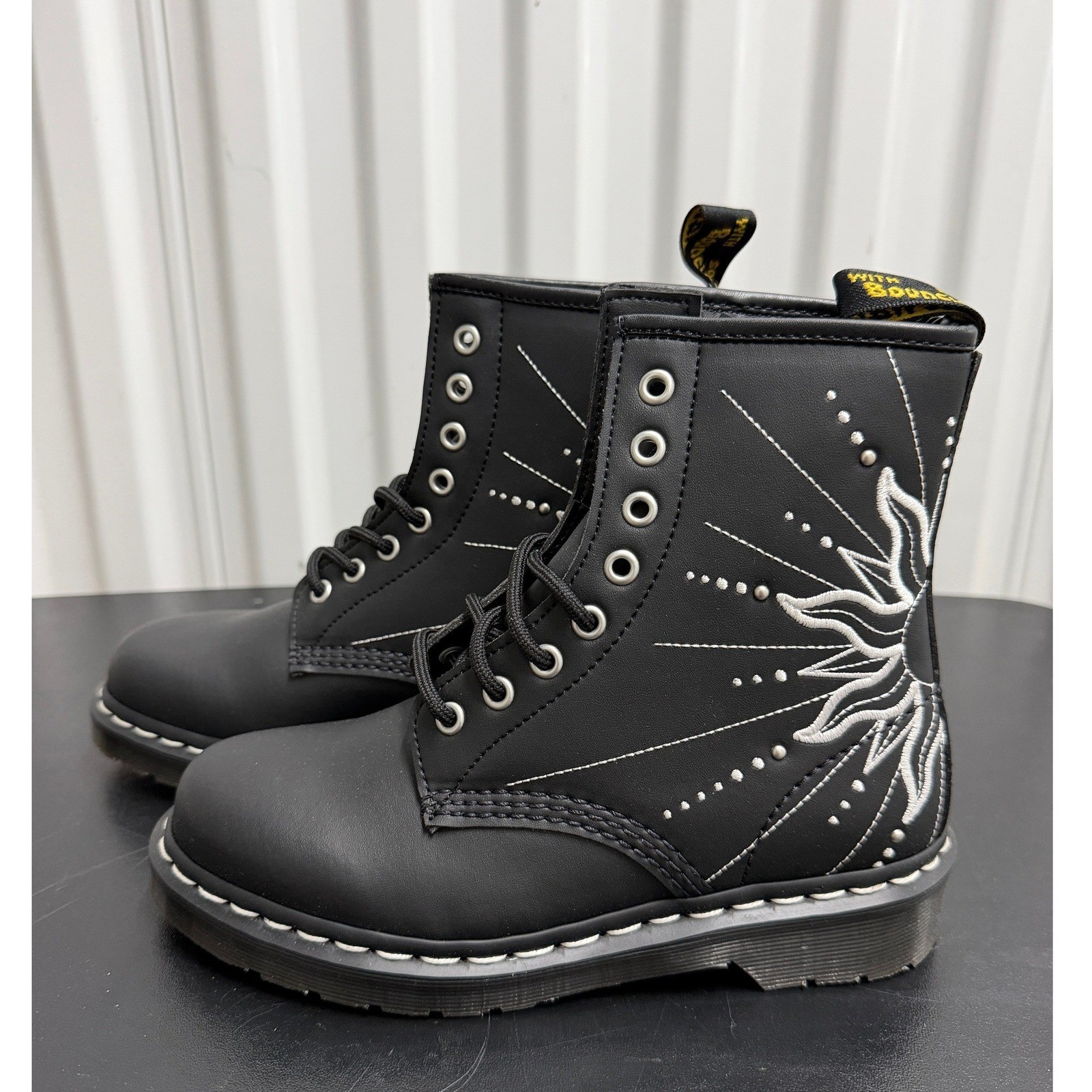 Dr. Martens Boots Mens 5 1460 Solar Flare Black Sun Embroidered Studded EUC