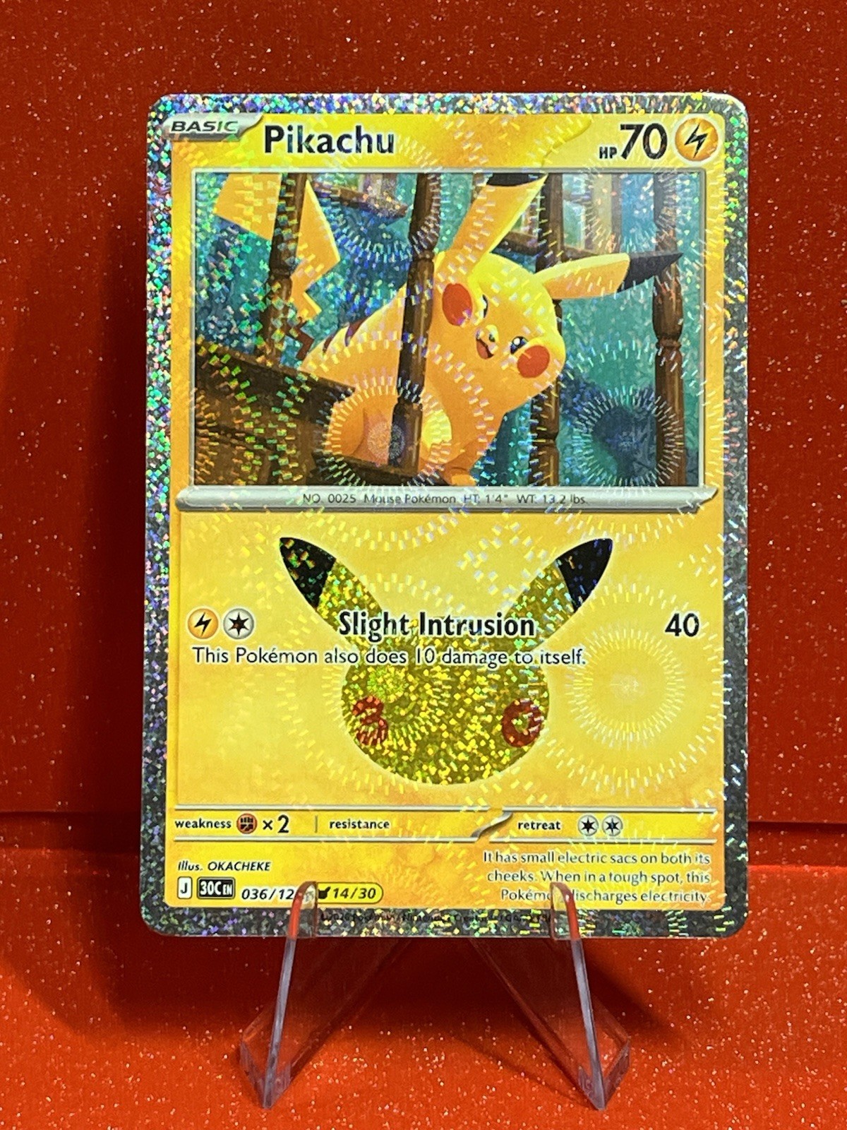Pikachu 036/128 Holo 14/30 Pokemon 30th Illus. Okacheke NM Pikachu 036/128 Holo 14/30 Pokemon 30th Illus. Okacheke NM