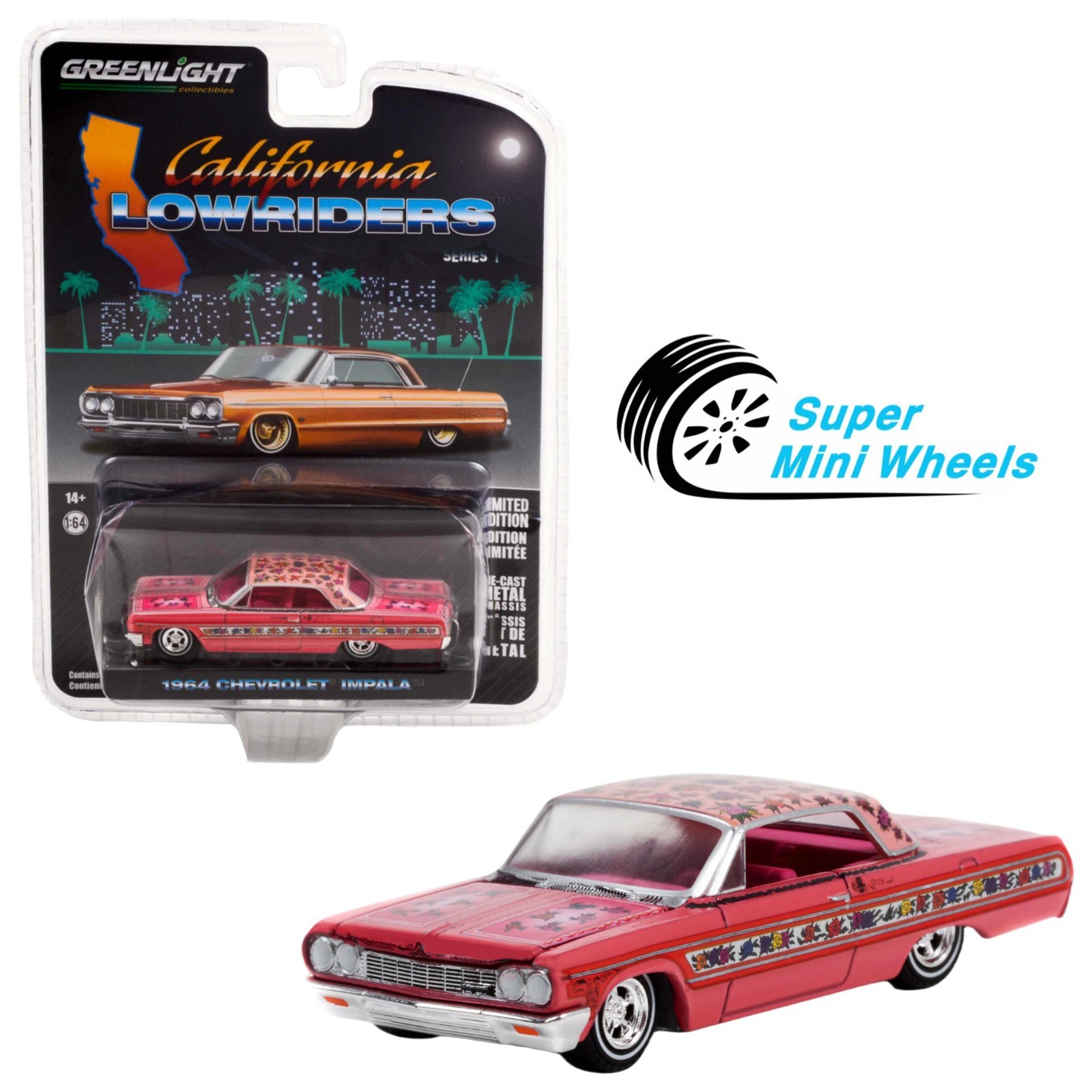 Greenlight 1:64 California Lowriders 1964 Chevrolet Impala Lowrider Pink Roses Greenlight 1:64 California Lowriders 1964 Chevrolet Impala Lowrider Pink Roses