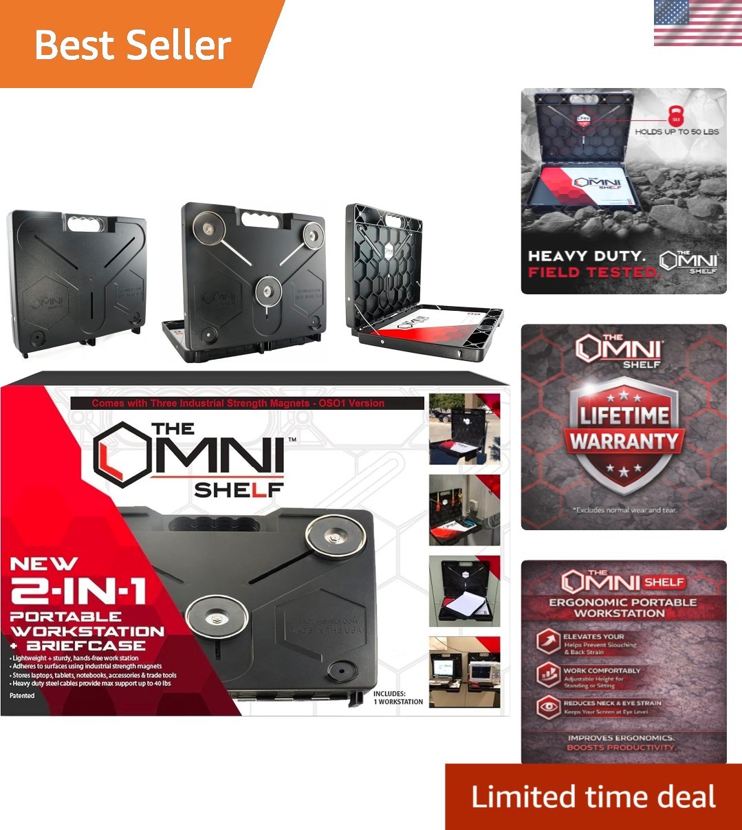 The OmniShelf Portable Workstation, Magnetic Toolbox, Laptop Stand w/ 50 lb C... The OmniShelf Portable Workstation, Magnetic Toolbox, Laptop Stand w/ 50 lb C...