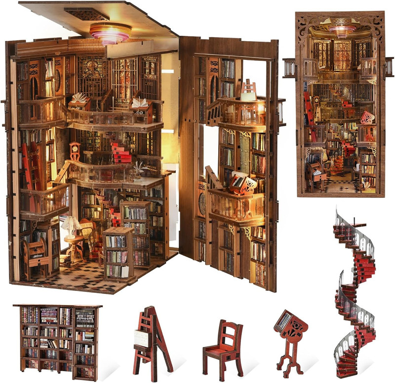 Book Nook Library Kit, DIY Miniature Dollhouse Booknook Kit, 3D Wooden Puzzle Bo Book Nook Library Kit, DIY Miniature Dollhouse Booknook Kit, 3D Wooden Puzzle Bo