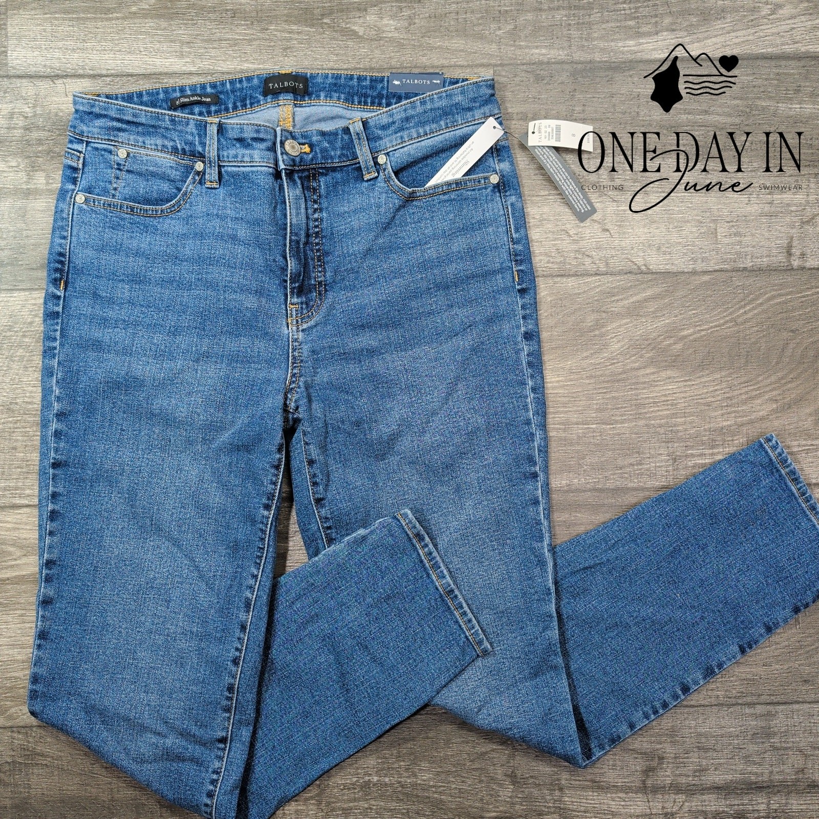 Talbots Slim Ankle Jeans Medium Wash Slim Leg Stretch Denim NWT Size 8