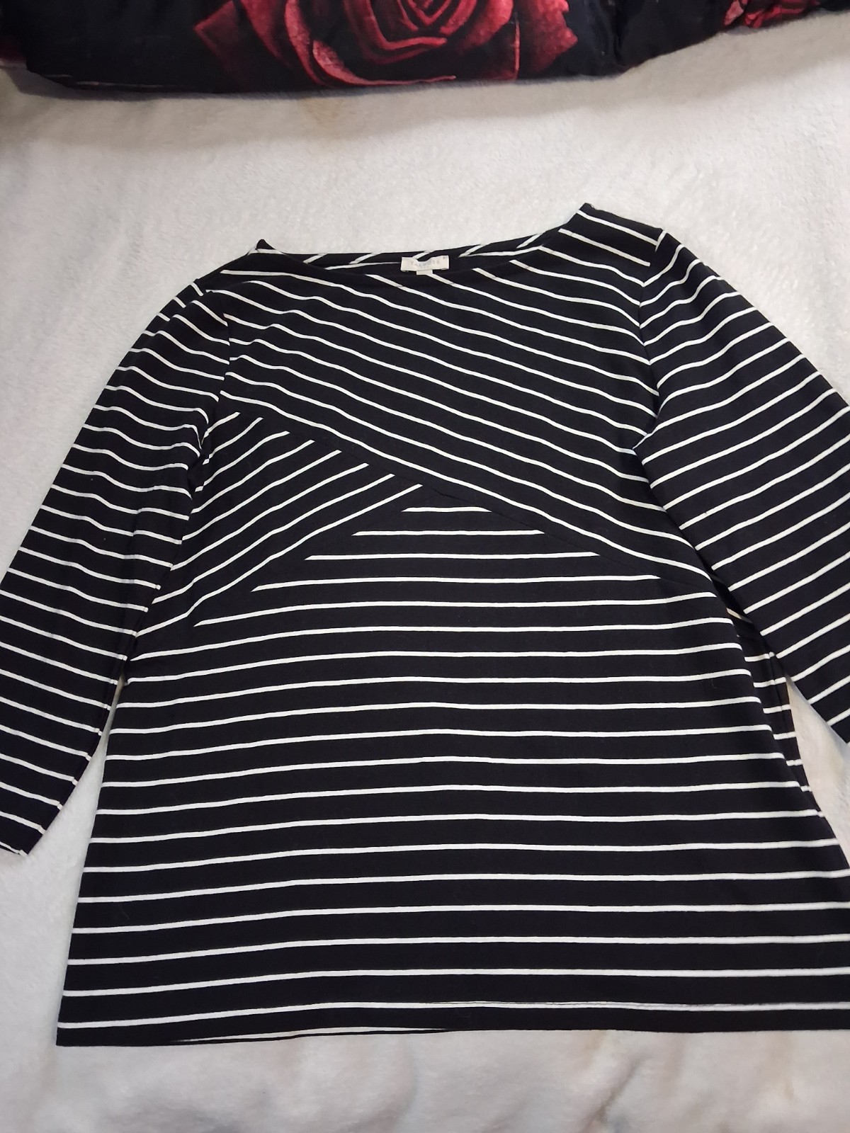 ☆NWOT~Talbots~Womens Black&White Striped,%97 Cotton,Boat Neck,3/4 Sleeves Size M