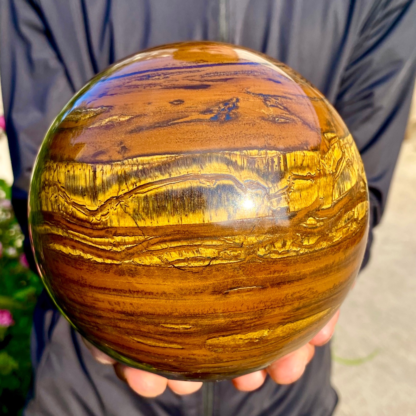 6.83LB Large Natural Tiger Eye Stone Crystal Ball Quartz Healing Sphere Décor