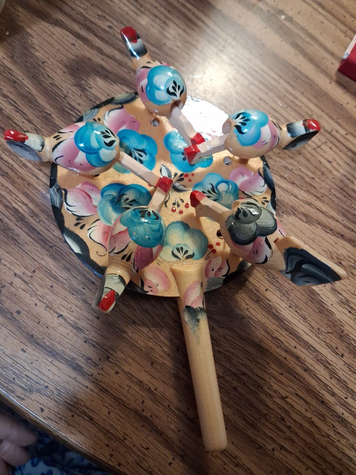 Vintage Lithuanian Hand Made Feeding Birds Hand - Held Child\'s Toy Painted Vintage Lithuanian Hand Made Feeding Birds Hand - Held Child\'s Toy Painted