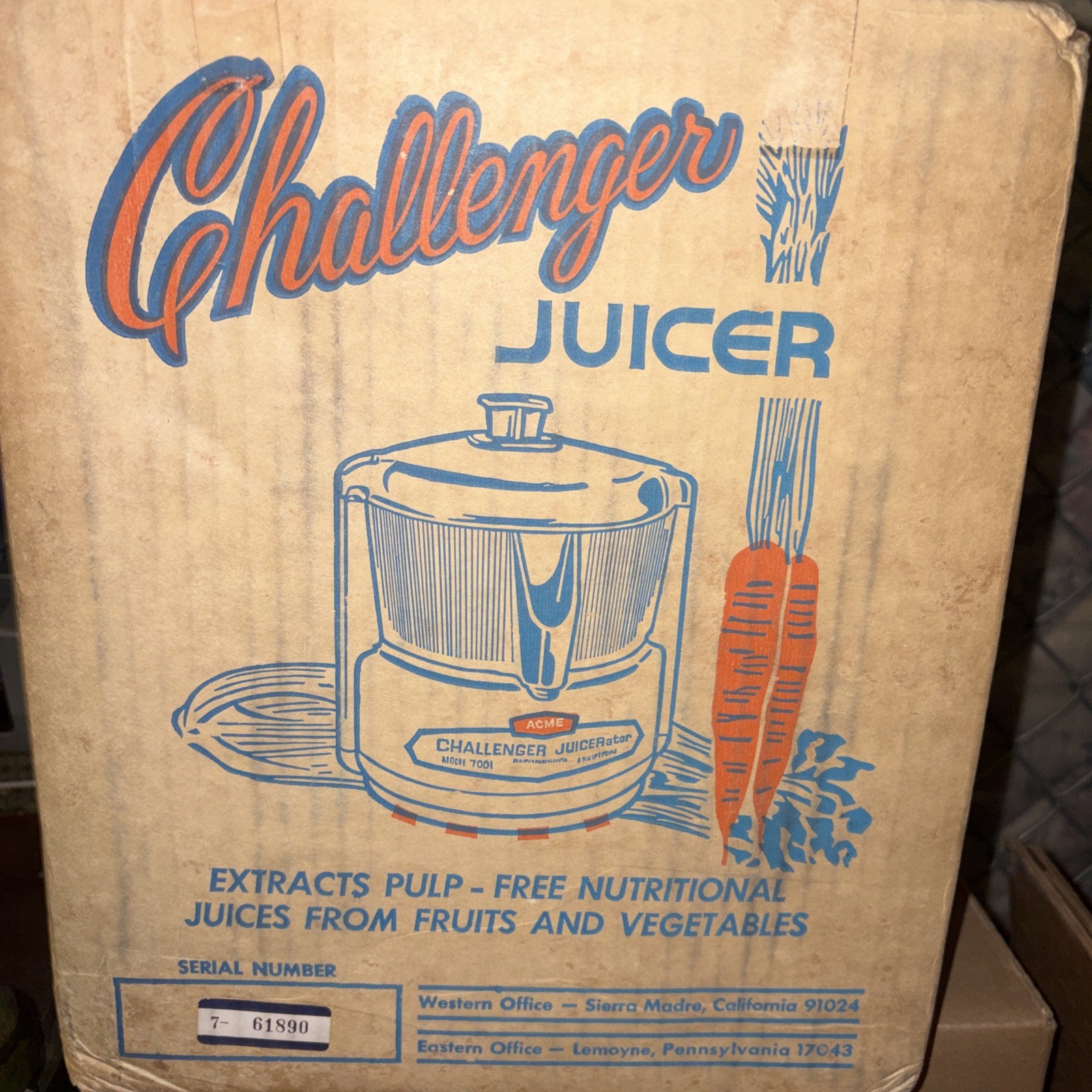 VINTAGE JUICER ACME CHALLENGER JUICERATOR MODEL #7001 Made In USA