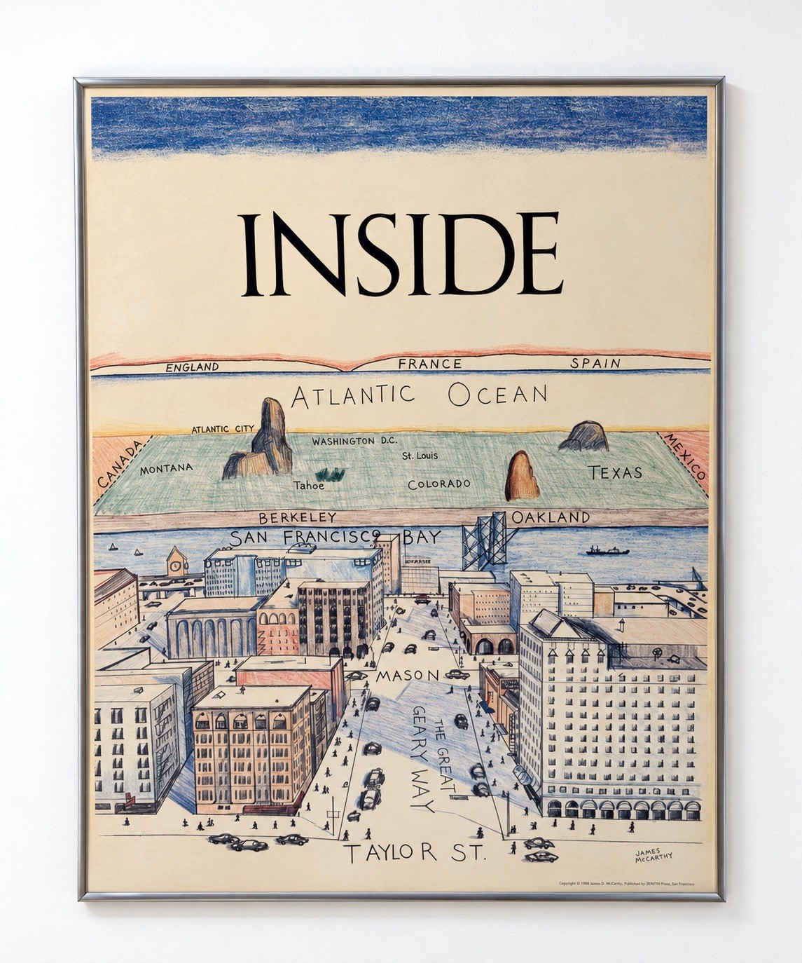 Vintage 1978 James McCaffry New Yorker Poster Taylor St INSIDE Framed Rare ML Vintage 1978 James McCaffry New Yorker Poster Taylor St INSIDE Framed Rare ML
