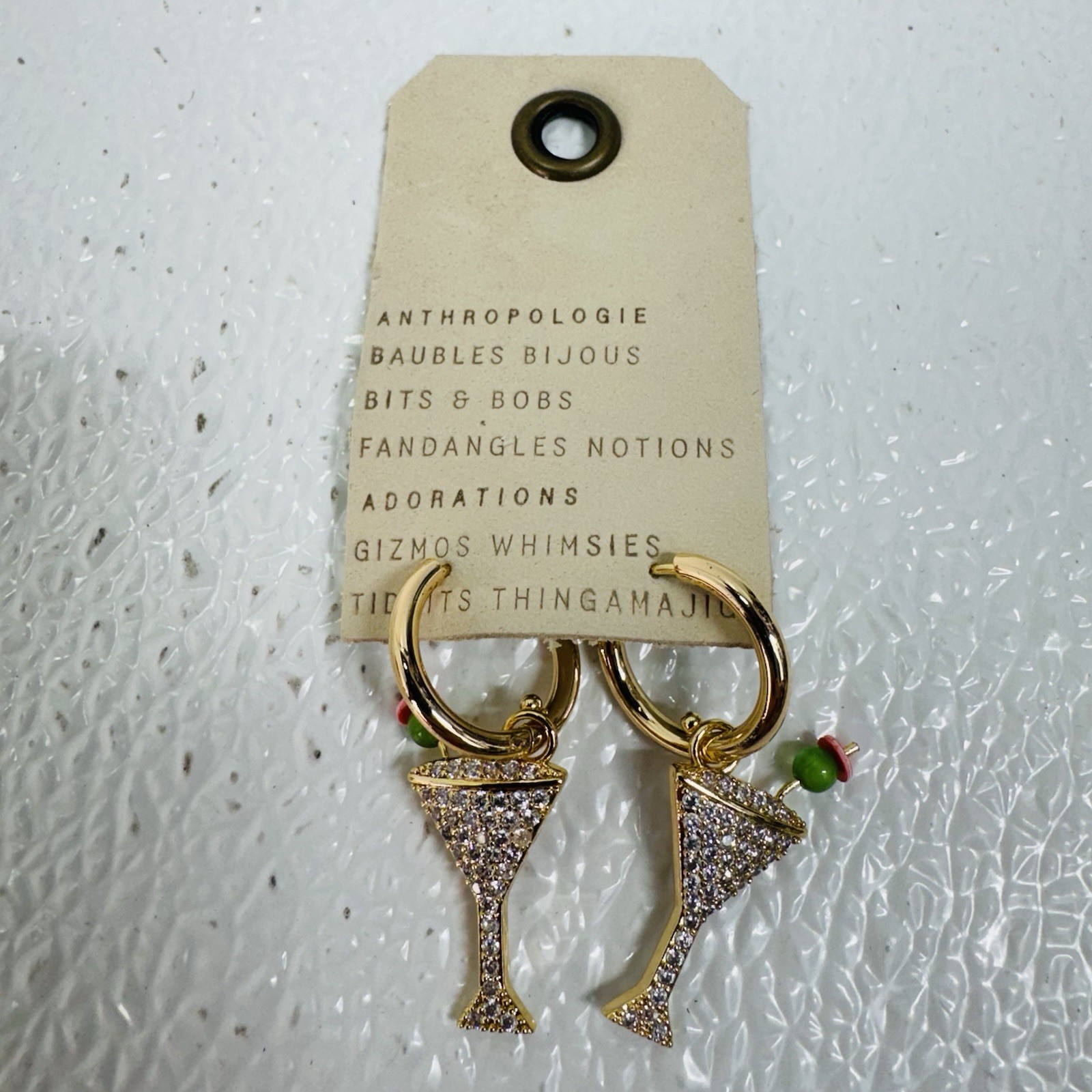 Anthropologie Brand Gold Martini Glass Earrings Anthropologie Brand Gold Martini Glass Earrings