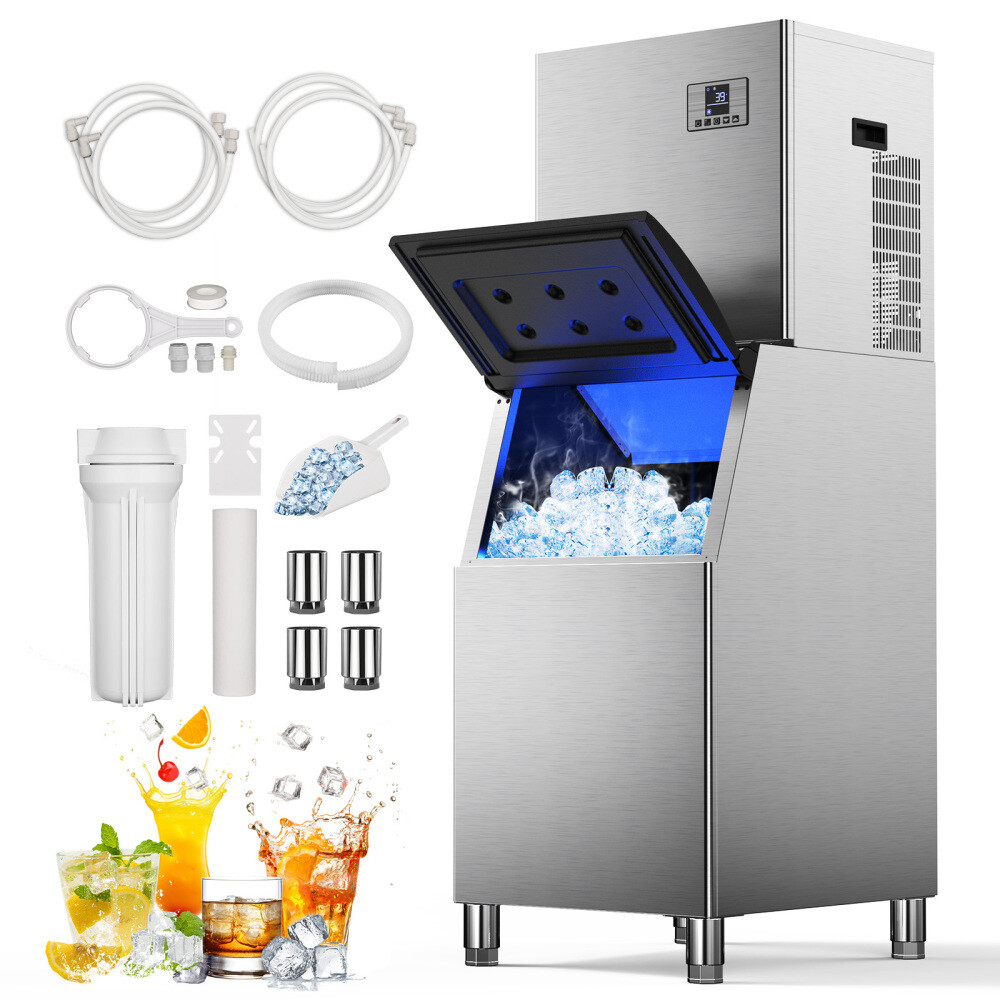 550LB/24H Commercial Ice Maker Machine 360LBS Storage Bin Auto Cleaning