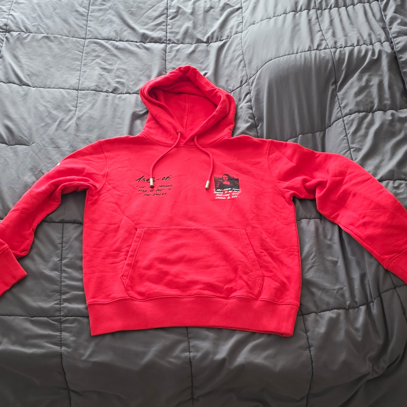 Off-White Red/Black Pullover Hoodie Mens S Mona Lisa Slim Fleece Cotton Pockets