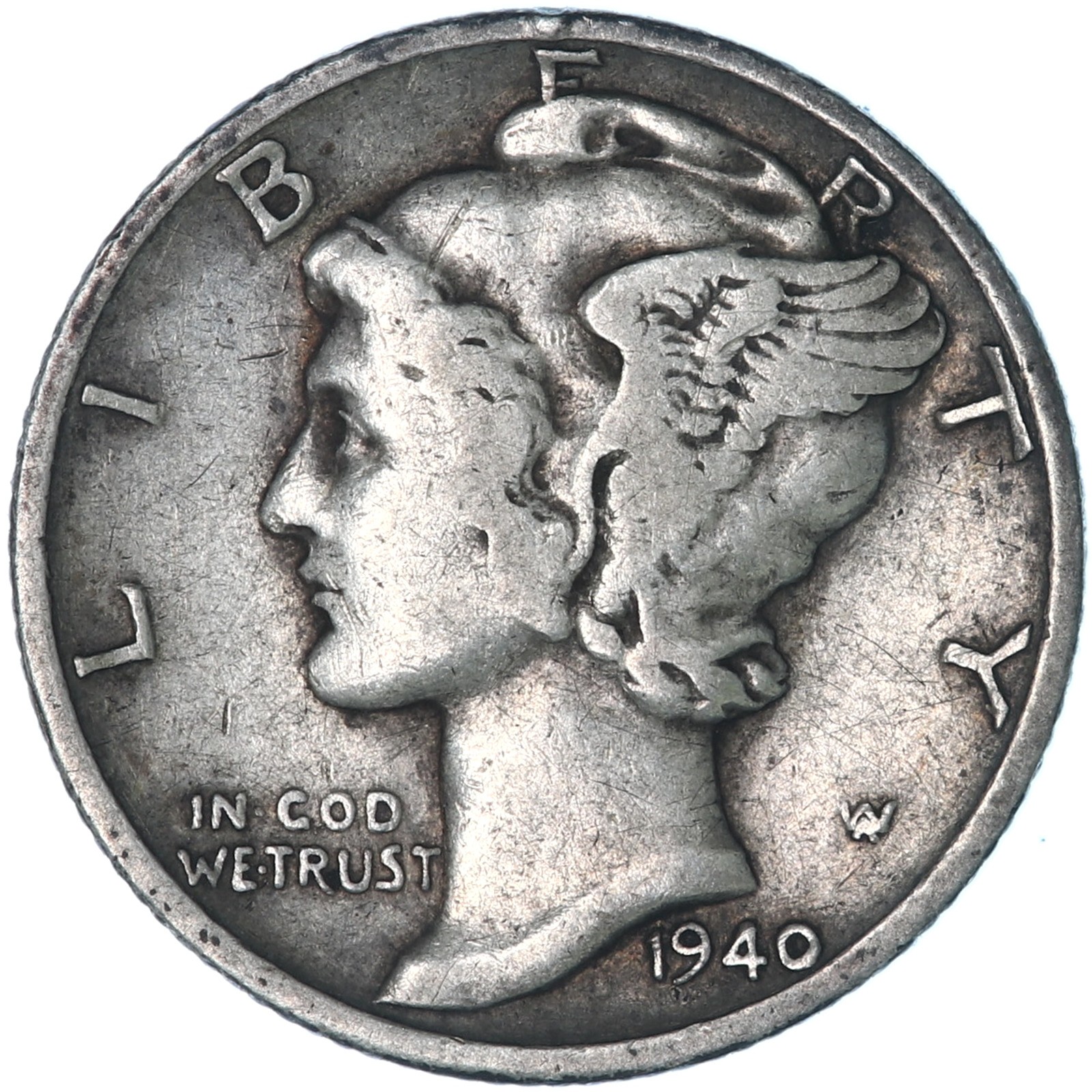1940 D Mercury Dime 90% Silver Very Fine VF