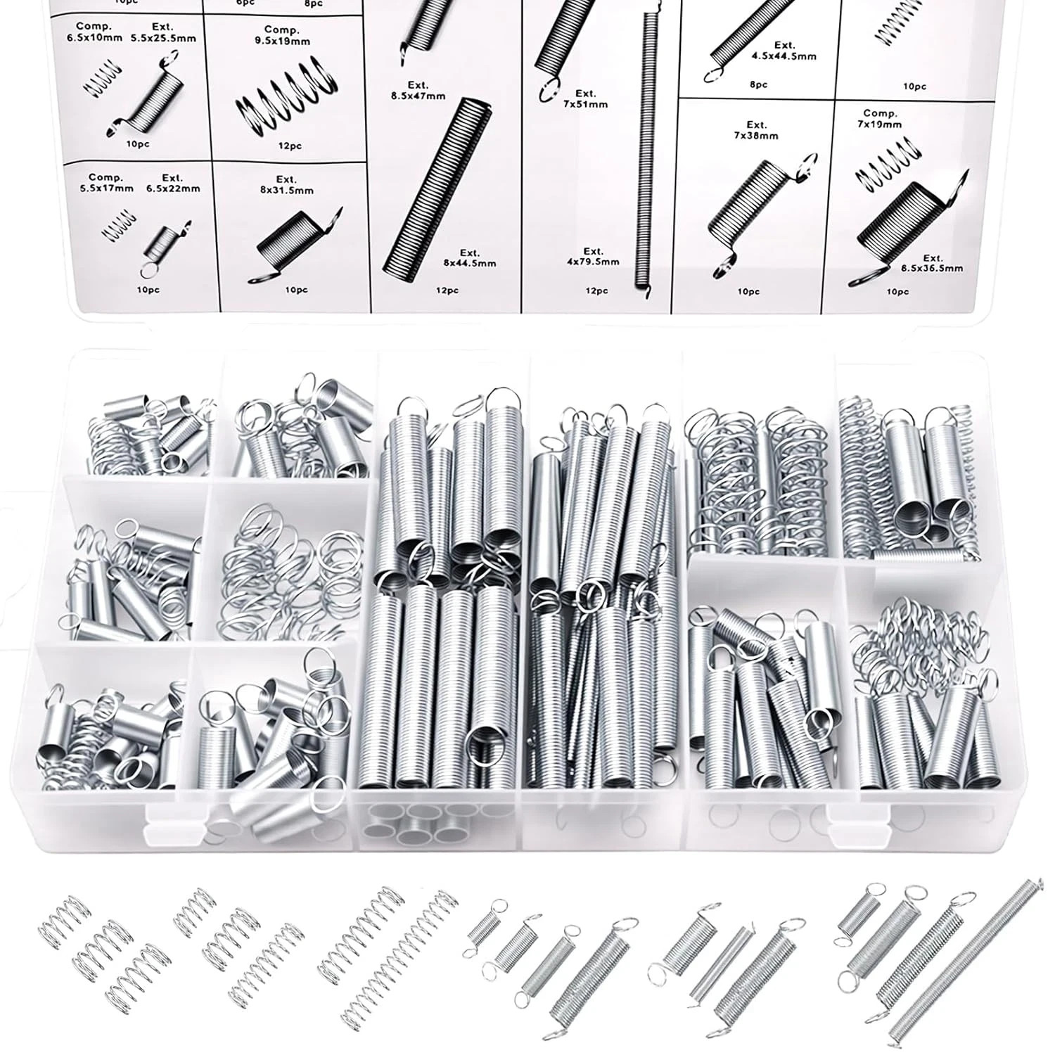 200 PCS Kit Surtido de Resortes de Extension y Compresion 20 Tamanos Reparacion