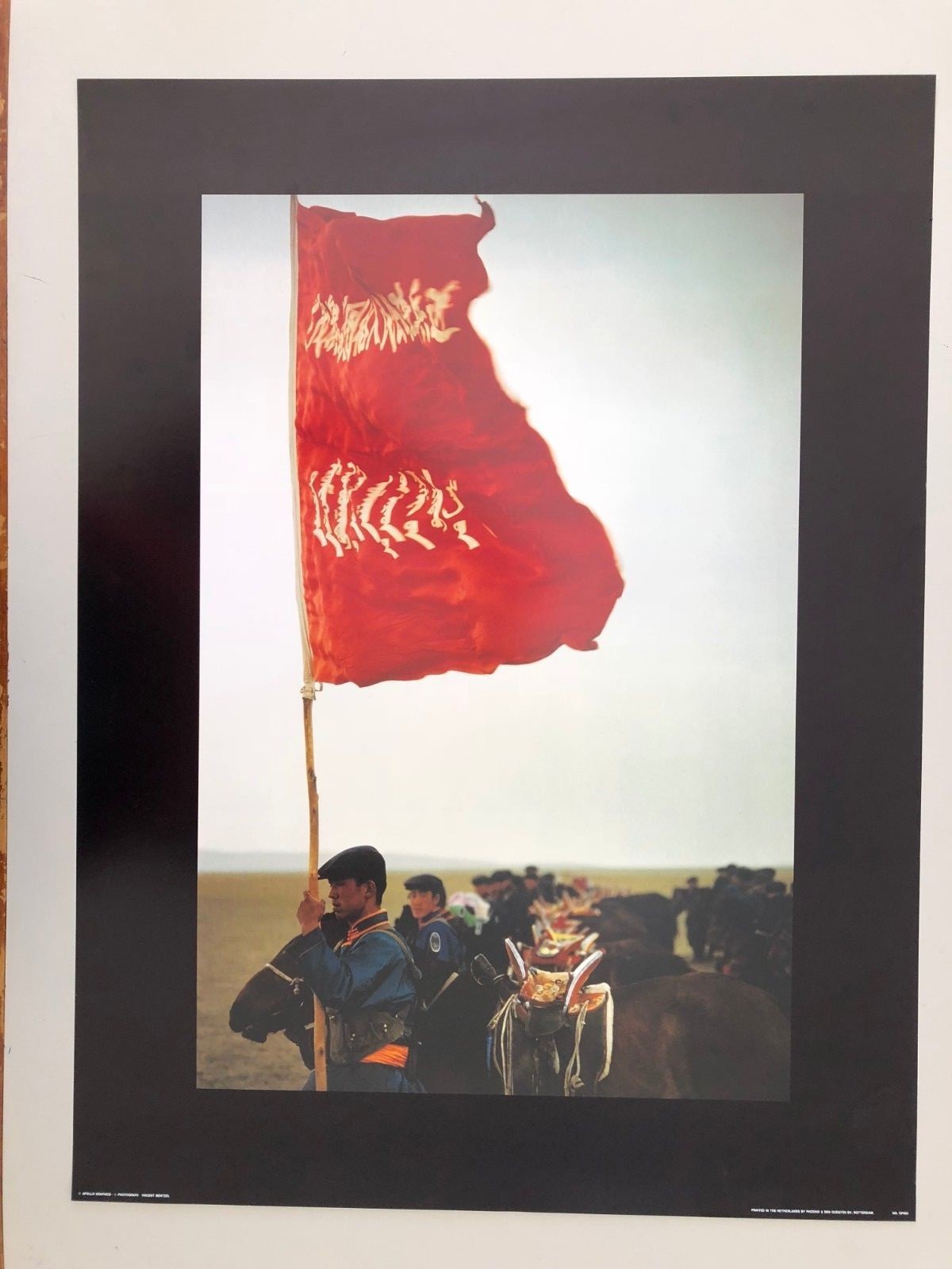 CHINA,HORSE RIDERS WITH FLAG,BY VINCENT MENTZEL RARE AUTHENTIC 1980's ART PRINT
