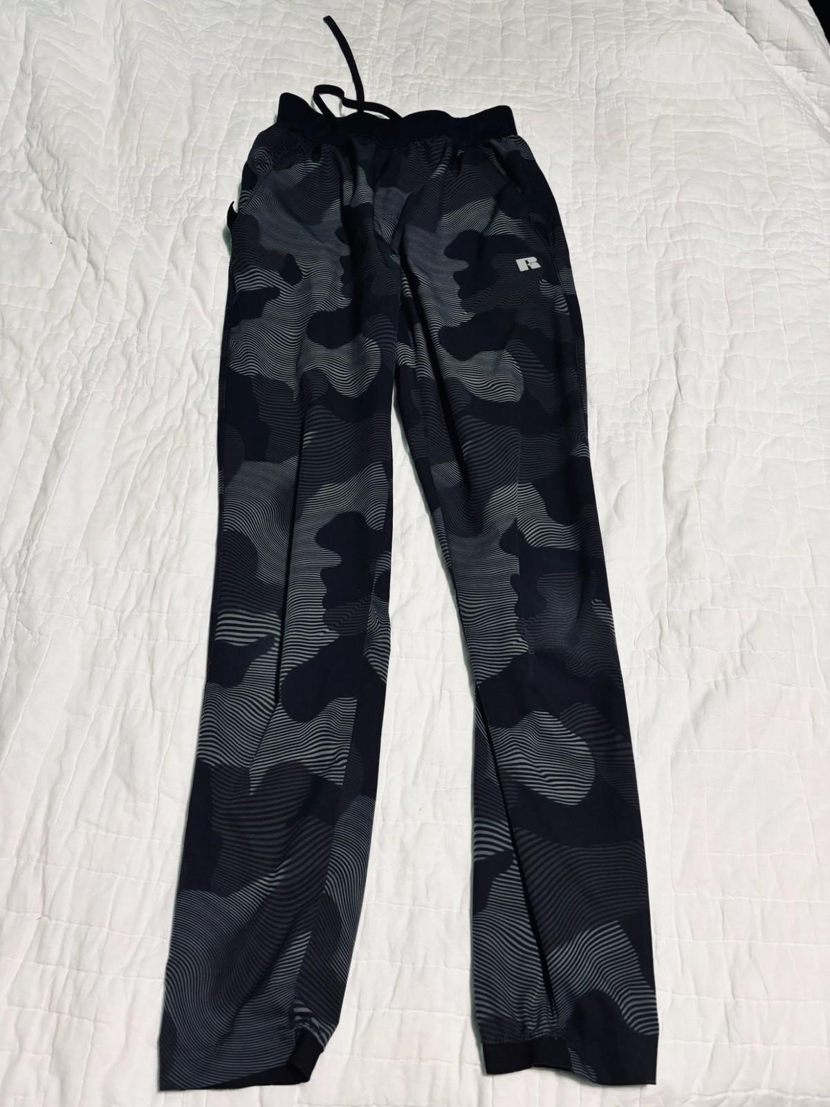 Russell Athletic Mens Camo Joggers S Black & Gray Polyester Blend
