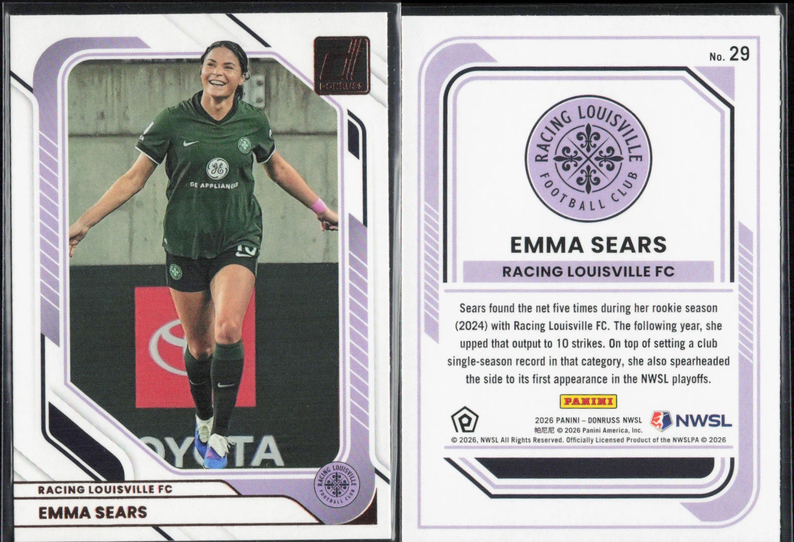 2026 Panini Donruss NWSL Base Card #29 Emma Sears Racing Louisville FC