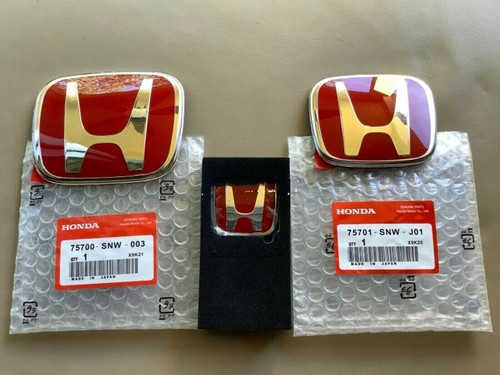 3 x Red H Emblem Front Rear Steering Badge Fit For 2006-15 Honda CIVIC SEDAN SI