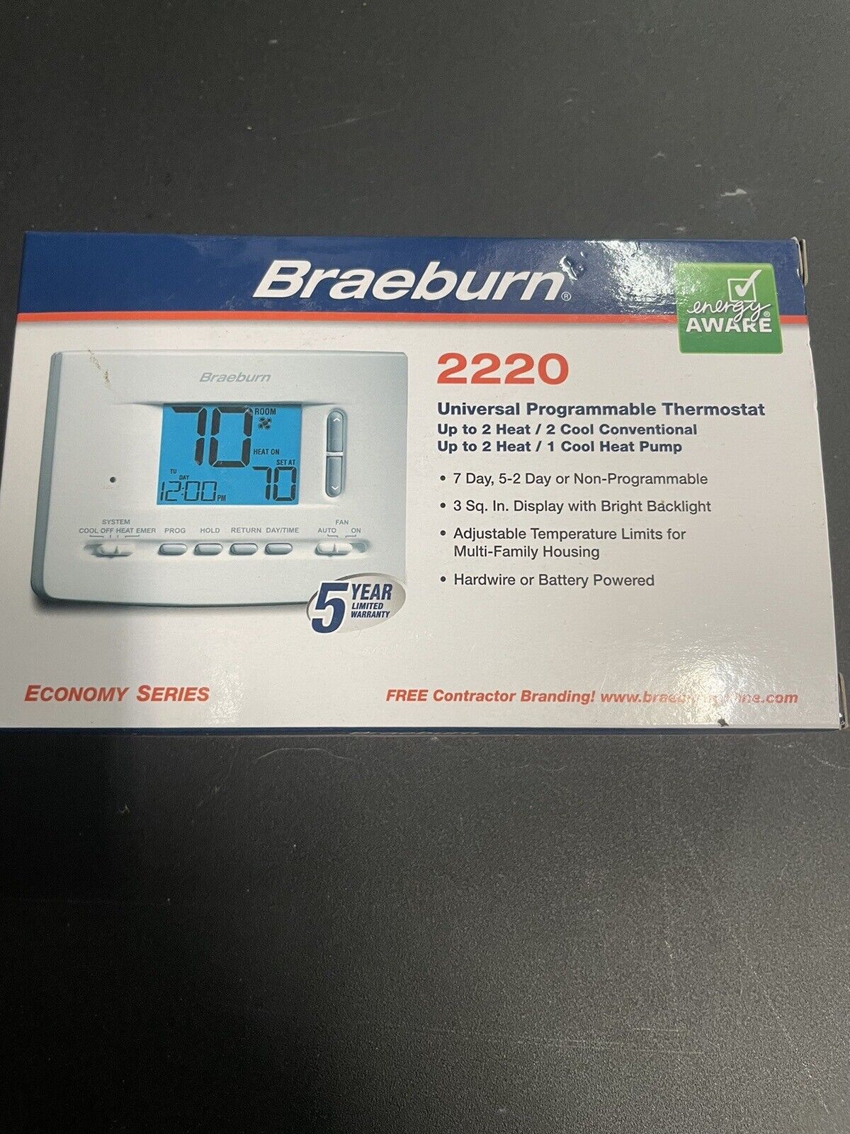 BRAEBURN  ( 2220 )  2 HEAT / 2 COOL & HEAT PUMP  7 Day Programmable Thermostat