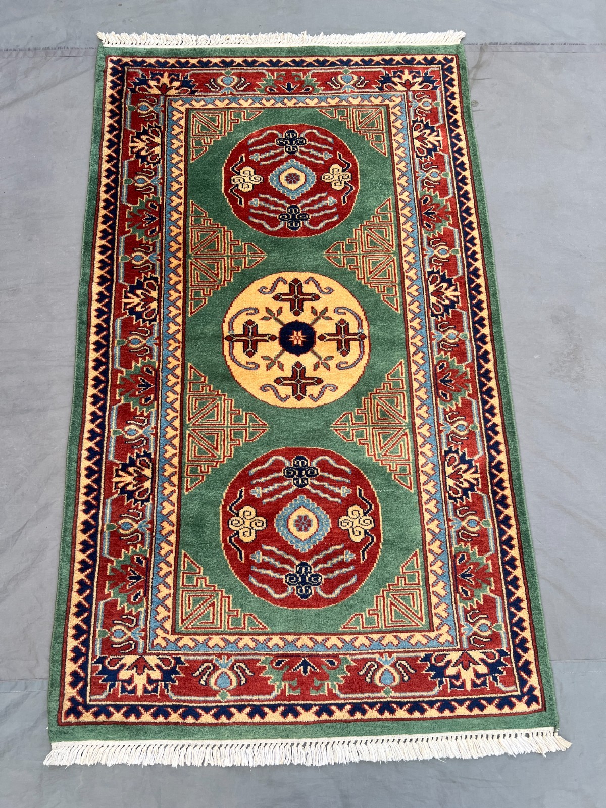 Green Wool Area Rug 3.1x5.2 Ft Geometric Medallion Tribal Turkish Oriental Rug Green Wool Area Rug 3.1x5.2 Ft Geometric Medallion Tribal Turkish Oriental Rug