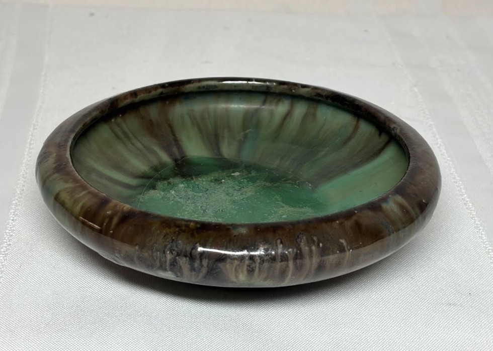 FULPER POTTERY, ANTIQUE VERDI PIN TRAY, VERY EARLY FORM, NICE EARLY GLAZE~~~
