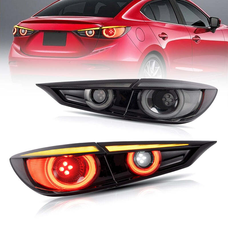 2PCS VLAND LED Smoked Tail Lights For 2014-2017 2018 Mazda 3 sedan W/ Sequential