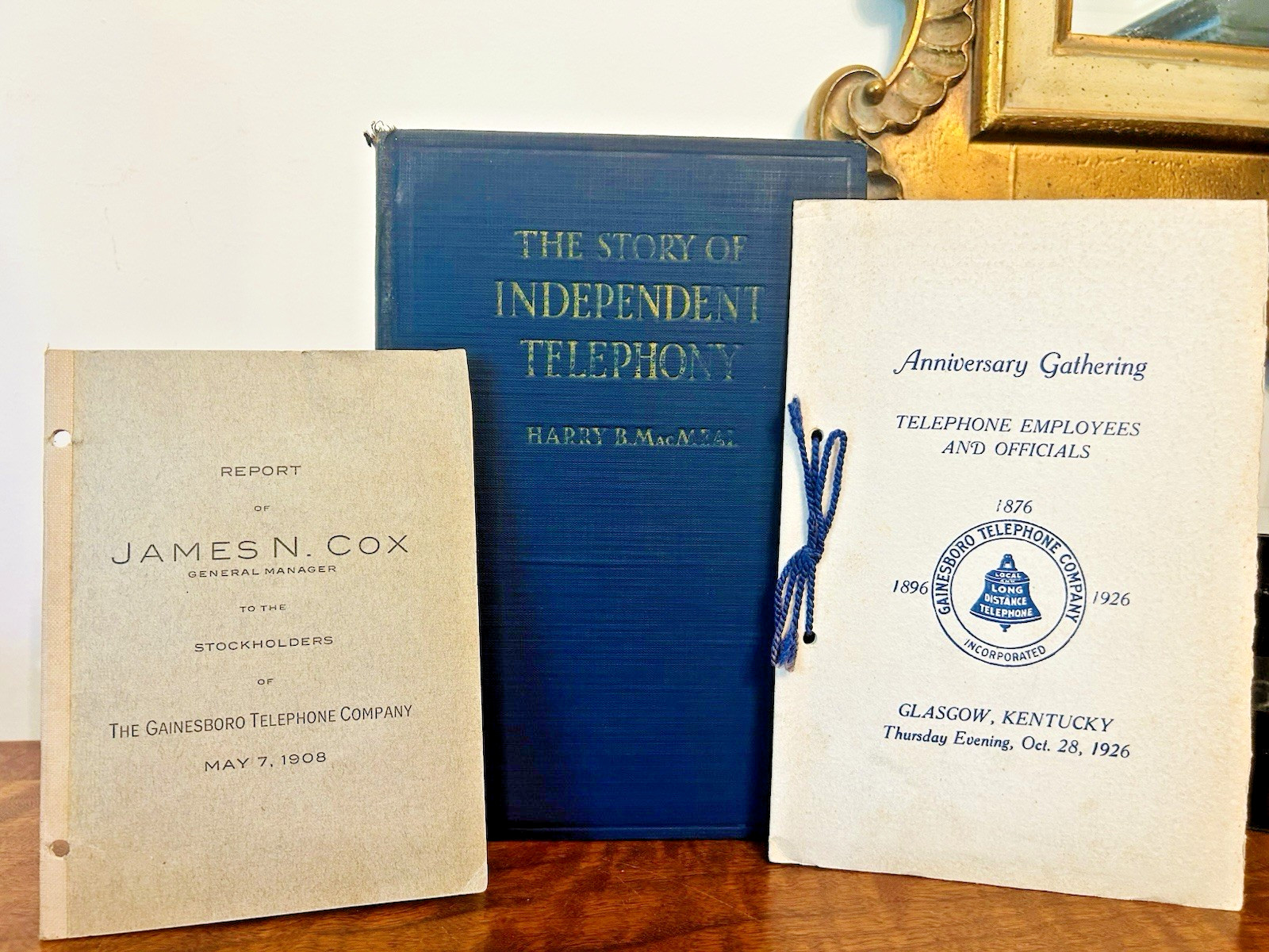 3 Books Independent Telephony 1934, Cox Stock Report 1908, Anniversary Gather 26