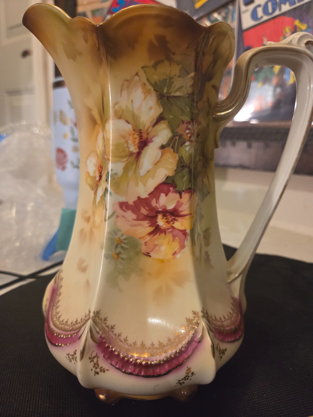 Antique Royal Strehlitz Chocolate Pot Germany Violets Gold Handle Antique Royal Strehlitz Chocolate Pot Germany Violets Gold Handle