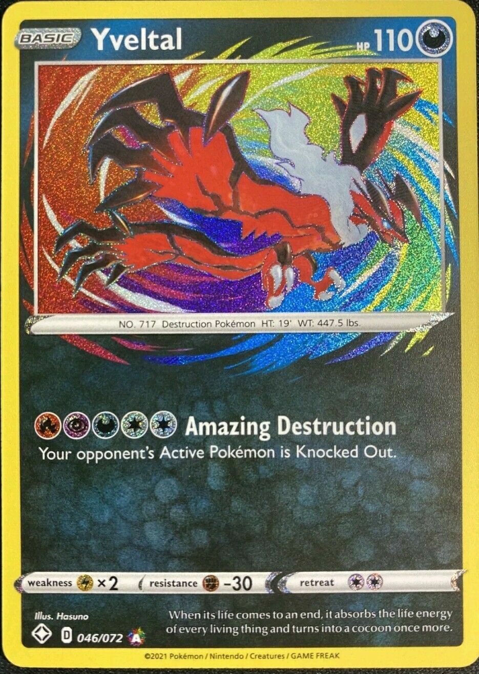 AMAZING RARE Yveltal Pokemon 046/072 Shining Fates 46/72 Textured Holo Foil LP AMAZING RARE Yveltal Pokemon 046/072 Shining Fates 46/72 Textured Holo Foil LP