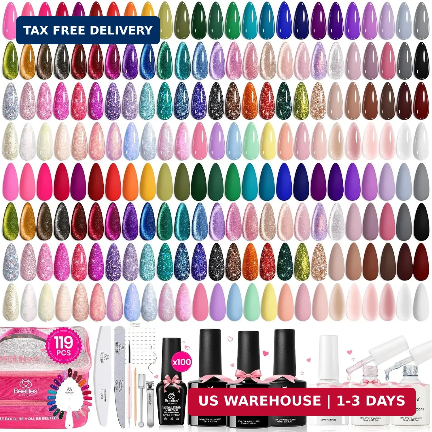 Beetles Gel Nail Polish Set, 119 PCS 100 Colors Gel Polish Kit with Base Beetles Gel Nail Polish Set, 119 PCS 100 Colors Gel Polish Kit with Base