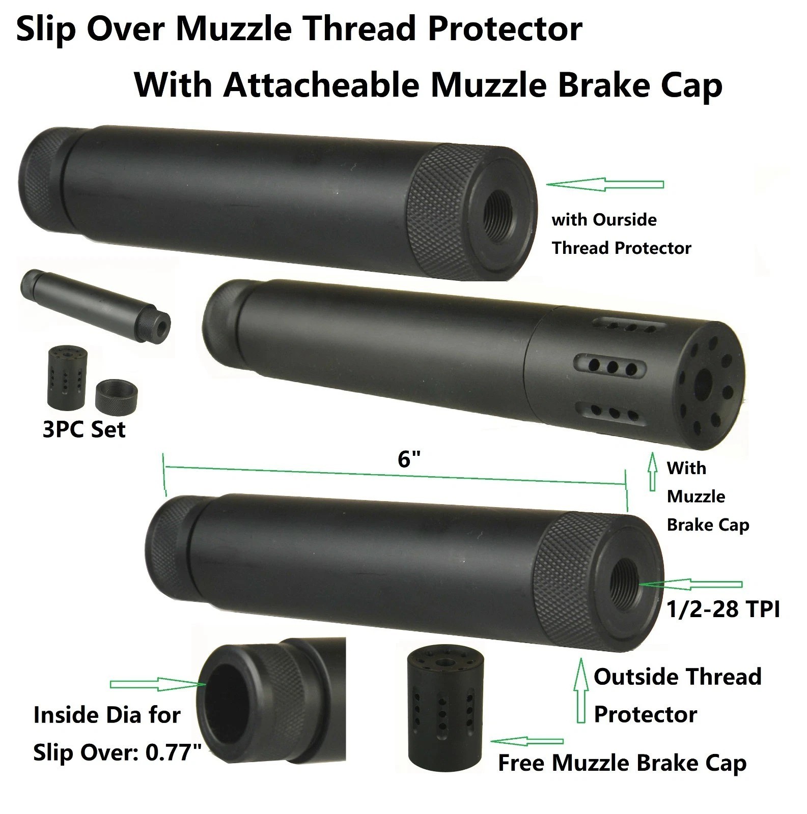 1/2X28 Slip Over Linear Tube With Muzzle Brake And Protector  .223 5.7x28 .22LR
