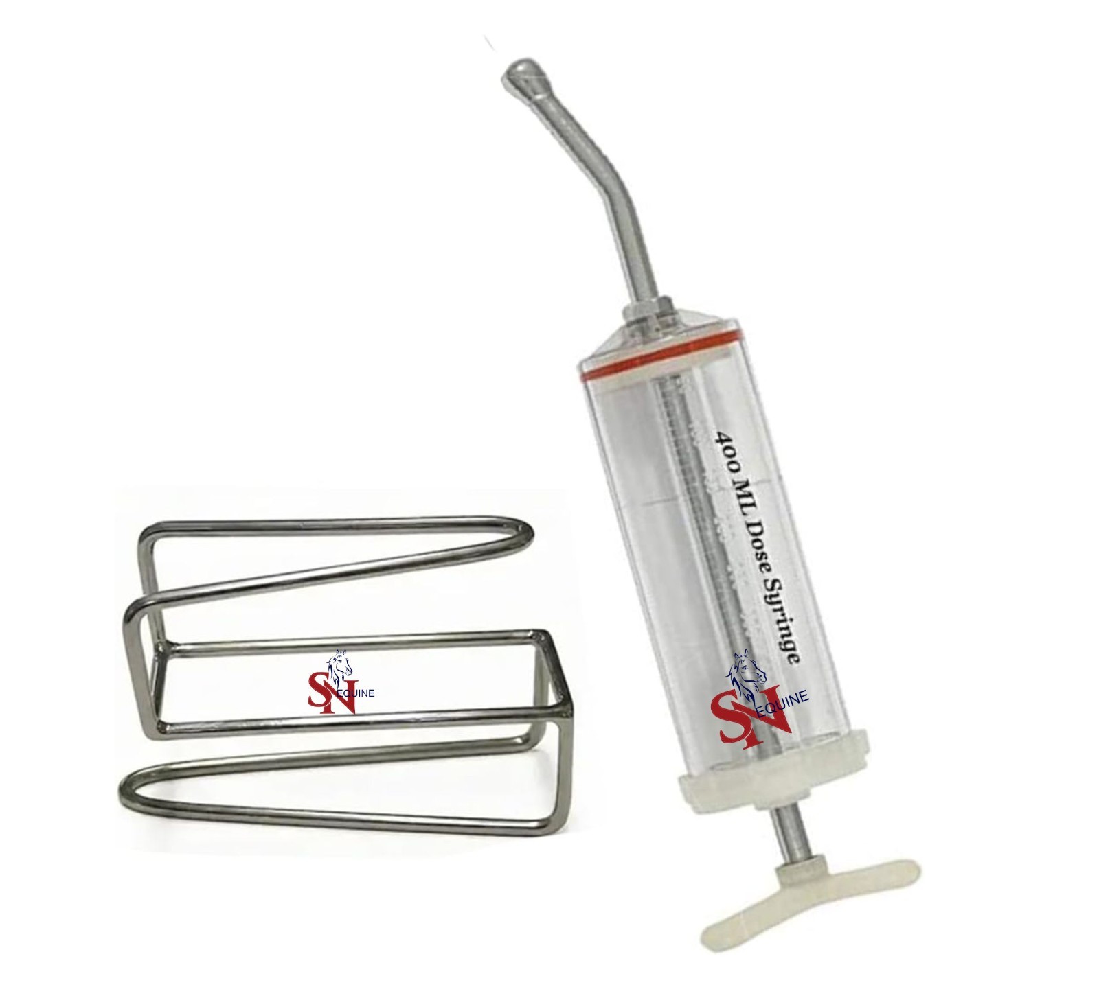 Equine Plastic Dose Syringe 400mL Stainless Steel Nozzle & Cheek Retractor