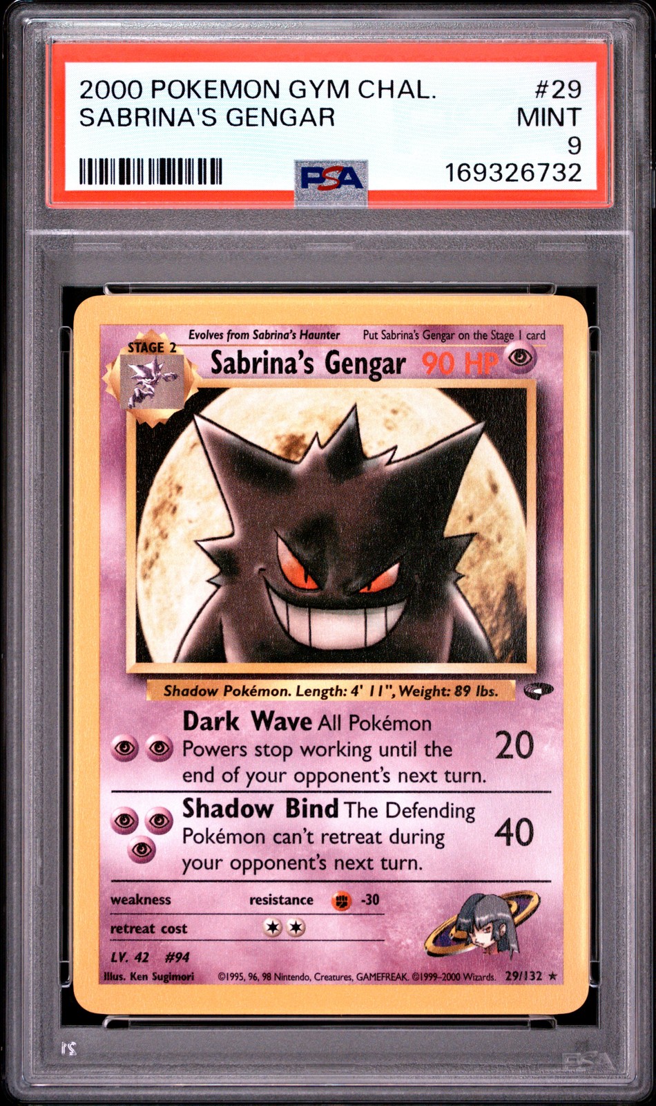 2000 POKEMON GYM CHALLENGE #29 SABRINA'S GENGAR PSA 9