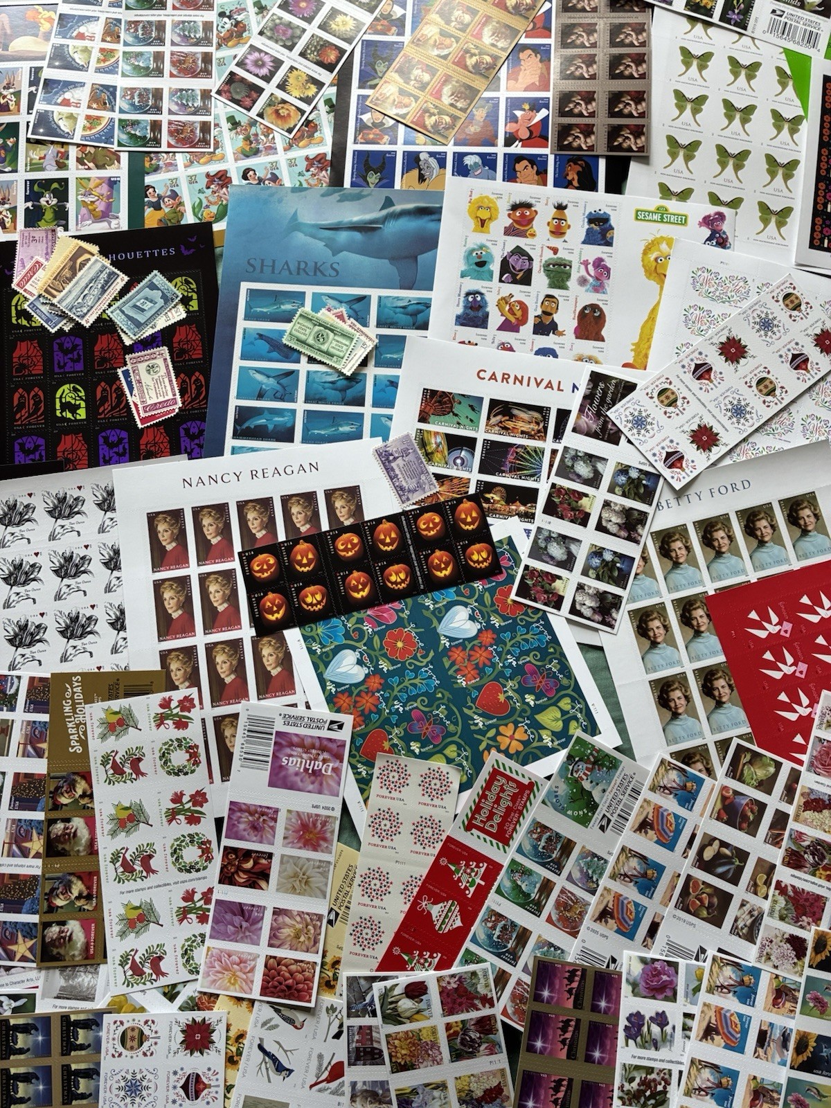 Vintage US Mint stamp Discount Postage Lot face value $750+ sheets christmas etc Vintage US Mint stamp Discount Postage Lot face value $750+ sheets christmas etc