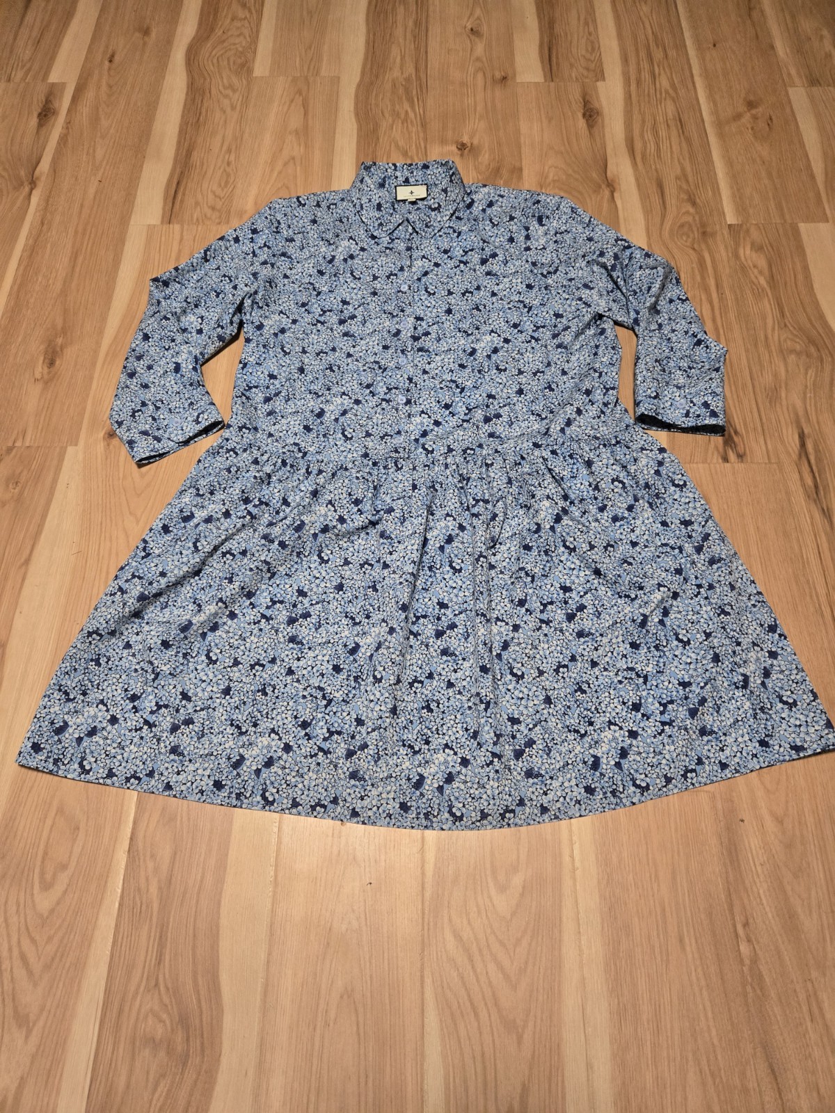 Tuckernuck Hayes Blue Hydrangea Drop Waist Shirt Dress Preppy Pockets Size XL