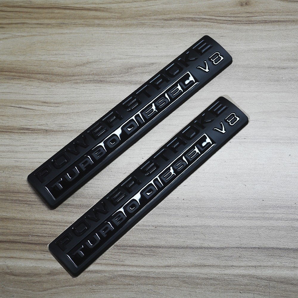 2Pcs Left Right Door Emblems Badges Fit Power Stroke Turbo Diesel V8 Gloss Black