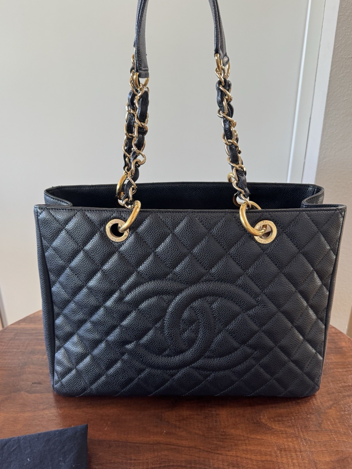 Authentic CHANEL GST Grand Shopping Tote Black Caviar Leather Gold Hardware Authentic CHANEL GST Grand Shopping Tote Black Caviar Leather Gold Hardware